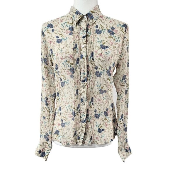 Ralph Lauren Polo Jeans Company 100% Silk Cream Floral Button-Up Shirt Fairycore - Picture 1 of 9
